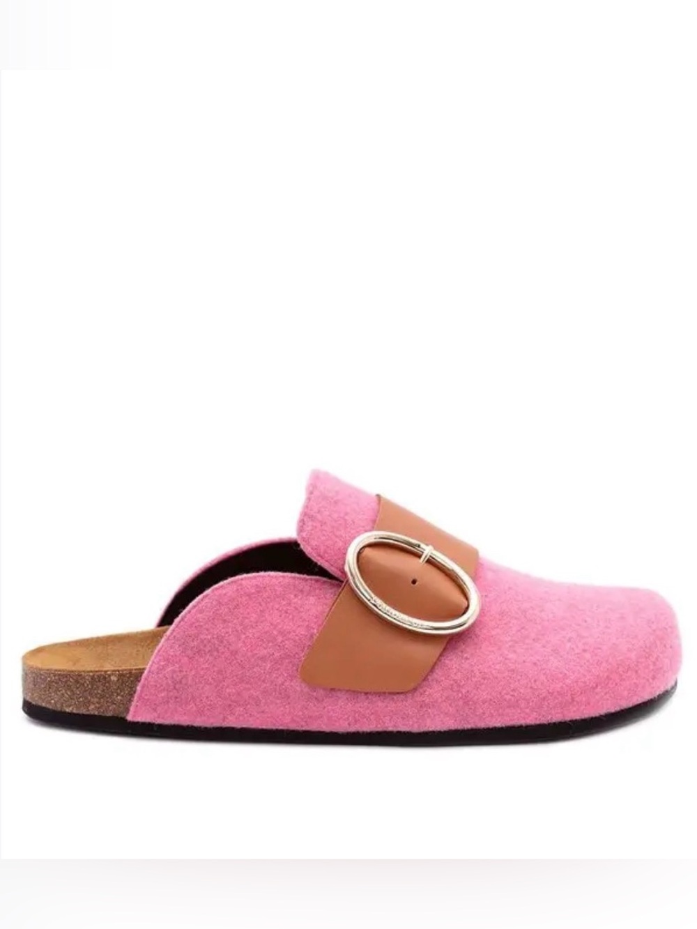 JW Anderson pink wool clog with gold/cognac buckle - Size 38 / 8